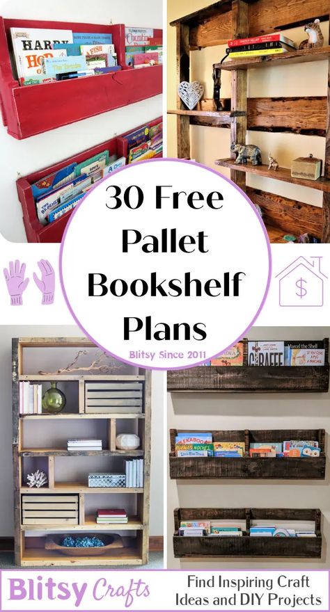 Shelf Out Of Pallets, Pallet Bookshelves, Diy Bookshelf Wall, Pallet Shelves Diy, Diy Bookshelf Plans, Wooden Shelf Design, Wooden Pallet Shelves, Pallet Bookshelf, Pallet Wall Shelves