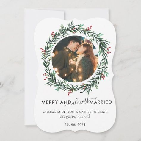 $2.90 | Modern Photo Save The Date Engaged Rustic Gingham #christmas, modern, rustic, seasonal, tartan, gingham, wreath, save the date, wedding, photo Christmas Save The Date, Merry And Married, Newlywed Christmas, Christmas Modern, Photo Save The Date, Holiday Design Card, Married Christmas, Christmas Holiday Cards, Holiday Photo Cards