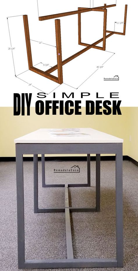 Diy Office Table, Diy Long Desk, Diy L Shaped Desk, Working Tables, Architecture Desk, Homemade Desk, Simple Office Desk, Office Layout Ideas, Diy Office Desk