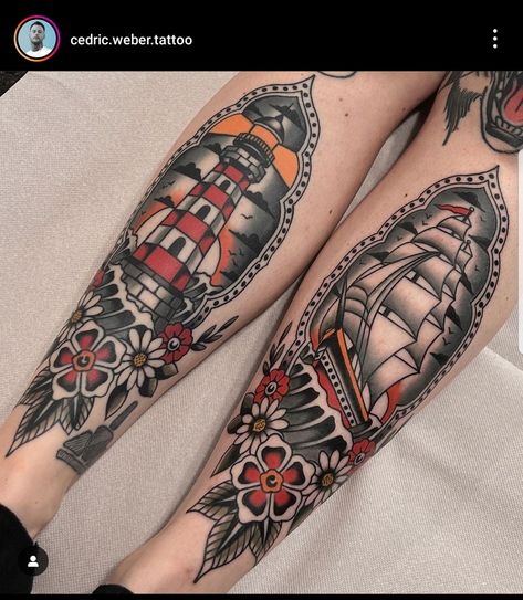 Old School Tattoo Lighthouse, Lighthouse And Ship Tattoo, Traditional Ship Tattoo Design, Old School Lighthouse Tattoo, Lighthouse Traditional Tattoo, Lighthouse Tattoo Traditional, American Traditional Lighthouse Tattoo, Tattoo Ship, Traditional Nautical Tattoo