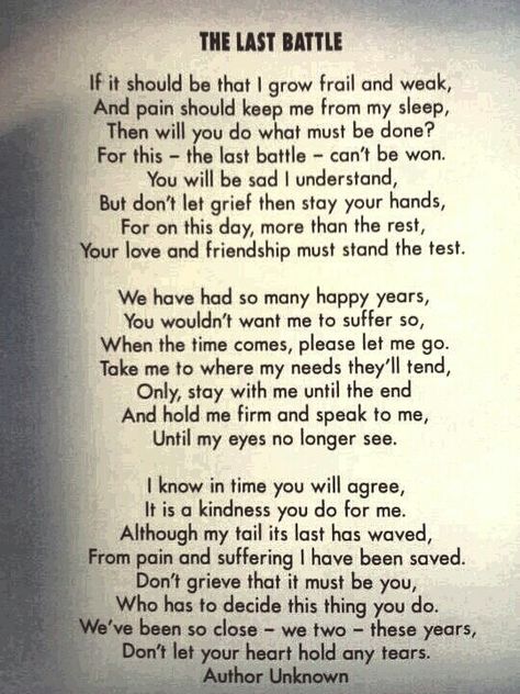 One of the sweetest poems. Unfortunately, my oldest brother's old dog is not doing good and she was put on pain medicine today. Praying it works for her. Pet Poems, The Last Battle, Pet Quotes, Dog Poems, Last Battle, Dog Heaven, Pet Remembrance, Losing A Pet, Pet Loss