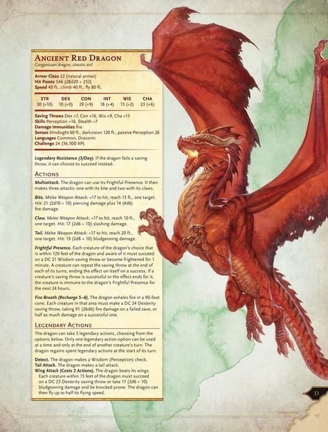 Red Dragon Dnd 5e, D&d Dragons, Dnd Red Dragon, Dungeons And Dragons Artwork, Homebrew Monsters, Red Dragons, Monster Manual, Dragon Book, Ancient Dragon