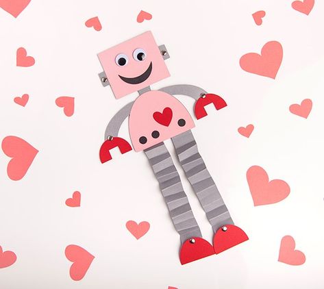 Robot Valentine Craft February Preschool, Valentines Robots, First Grade Crafts, Robot Decorations, Valentines Door, Robot Craft, Robot Party, Valentine Craft, Diy Robot