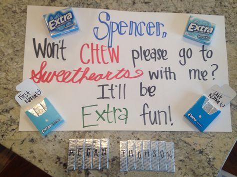 Ask to a dance with gum Ask To A Dance, Sadie Proposals Ideas, Sadie Hawkins Proposals, Sadies Proposal, Sadies Dance, Sadie Hawkins Dance, Prom Invites, Cute Promposals, School Dance Ideas