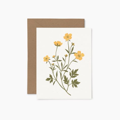 Buttercup - Greeting card - Illustrated card - Papier Fleuri Co. Joannie Houle, Greeting Card Collection, Paper Illustration, Cover Paper, Montreal Canada, Card Illustration, Canada Post, Kraft Envelopes, Last Minute Gifts