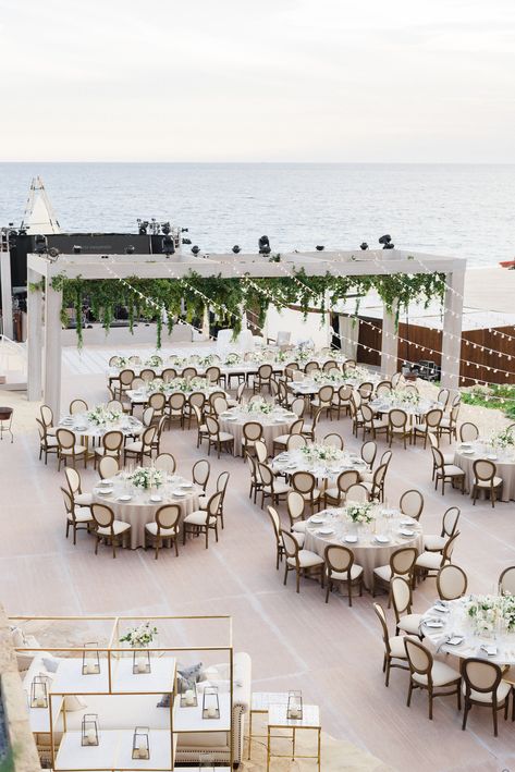 Timeless and Whimsical Beach Wedding in Cabo San Lucas White Gold Wedding Decor, Whimsical Beach Wedding, Destination Wedding Cabo, White Beach Wedding, Mexico Wedding Venue, Cabos Wedding, Destination Wedding Reception, Beach Wedding White, Dream Beach Wedding