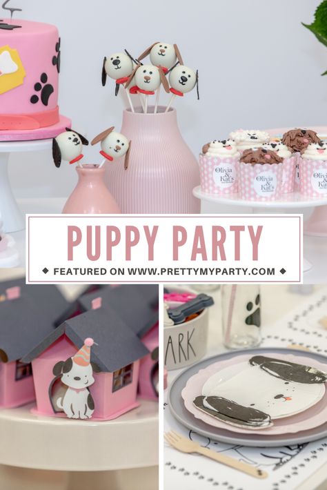 Girl Dog Birthday Party, Puppy Themed Party, Puppy Party Favors, Puppy Birthday Cakes, Clear Balloons With Confetti, Cake Coloring, Adopt A Puppy, Dog Themed Birthday Party, Dog Themed Parties