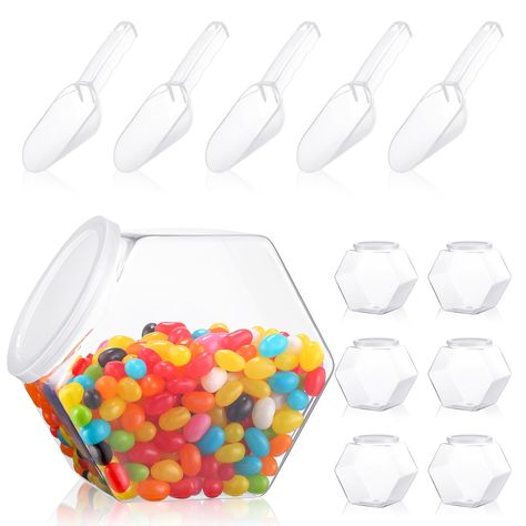 PRICES MAY VARY. Plastic Candy Containers with Scoop: you will receive 6 pieces of hexagon candy bar containers for party and 6 pieces of candy spoons, let colorful candies adorn your candy bar with these plastic candy jars for candy buffet Reassuring Quality: hexagon candy containers with scoop are made of plastic, which are sturdy and not easy to break, odorless, lightweight, reliable to use, and long lasting to serve you for a long time Thoughtful Design: hexagon laundry detergent container w Containers For Laundry Detergent, Plastic Candy Jars, Laundry Detergent Container, Detergent Container, Clear Cookies, Coffee Candy, Candy Bar Party, Candy Display, Candy Station