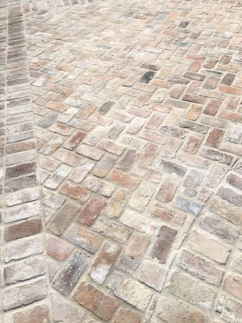 1920 Bungalow Remodel, Limestone Wash, Red Brick Pavers, Brick Border, Brick Porch, Antique Brick, Brick Paving, Bricks Diy, Paved Patio