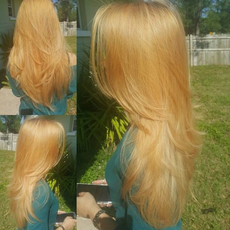 After Iridescent Golden Copper Blonde! #BeautybyBueno #blondebomshell #olaplex #brandonflorida #balayage #beautybybuenohairstudio #kenracolor Light Yellow Hair Color, Yellow Toned Blonde Hair, Yellow Gold Hair, Bright Yellow Blonde Hair, Yellow And Blonde Hair, Golden Yellow Hair Color, Light Golden Copper Hair, Blonde Highlights On Ginger Hair, Golden Copper Blonde Hair