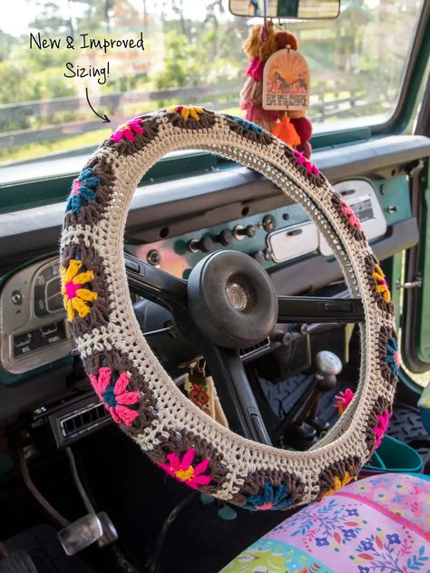 Shop Colorful Car Decor And Car Accessories - Natural Life Natural Life Steering Wheel Cover, Crochet Steering Wheel, Car Aesthetics, Sweet Sixteen Gifts, Granny Pattern, Car Deco, Crochet Car, Car Organization, Car Supplies