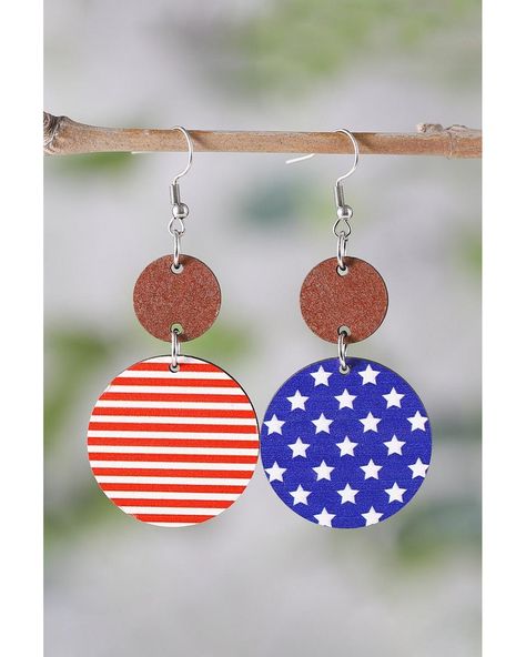 🍁 🍂 Cocoa Yacht Club Dark Blue 4th of July Wooden Flag Earrings $6.55 Navy Blue Evening Gown, Flag Earrings, Wooden Flag, Blue Flag, Patriotic Stars, American Flag Print, Star Spangled, Fiery Red, Wooden Earrings