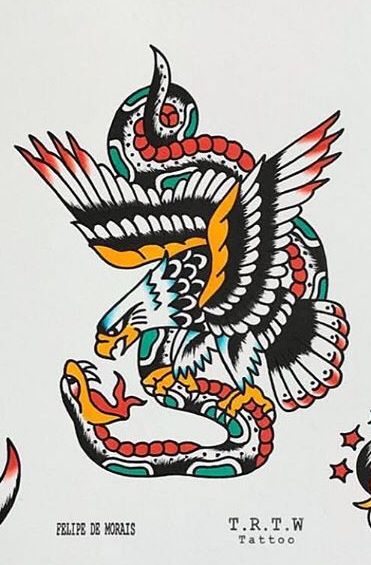 American Traditional Eagle And Snake, American Traditional Tattoos Eagle, American Traditional Eagle Tattoo, Aztec Eagle Tattoo, Traditional Eagle Tattoo, Traditional Snake Tattoo, Sailor Jerry Tattoo Flash, Rib Tattoos For Guys, Abstract Tattoo Ideas