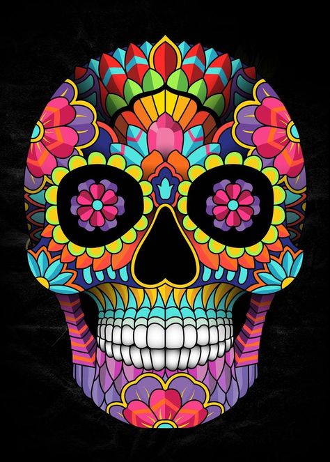 Mexican Skull Painting, Sugar Skulls Wallpaper, Sugar Skull Design Pattern, Skull Art Painting, Sugar Skull Images, Mexican Skull Art, Sugar Skull Owl, Sugar Skull Art Drawing, Sugar Skull Drawing