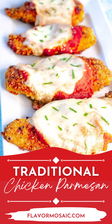 Experience the ultimate comfort food with our Traditional Chicken Parmesan. Crispy, golden-breaded chicken breasts are topped with rich marinara sauce, gooey fresh mozzarella, and a sprinkle of Parmesan, then baked to perfection. This classic dish delivers mouthwatering flavors and a satisfying crunch with every bite. Perfect for a cozy dinner or special occasion. Dive into this timeless Italian favorite tonight! Chicken Breast Marinara Recipes, Chicken And Fresh Mozzarella Recipes, Joanna Gaines Chicken Parmesan, Breaded Parmesan Chicken, Chicken Parmesan Recipe Authentic, Chicken Breast Mozzarella Recipes, Chicken Marinara Bake, Chicken Parmesan Recipe Easy Baked, Recipes With Fresh Mozzarella