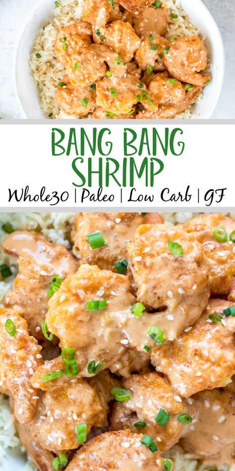 This Whole30 bang bang shrimp recipe is really easy to make but packed with so much flavor! It's a great seafood recipe that's low carb, gluten free, and dairy free. This copycat bang bang shrimp uses coconut flour, buffalo sauce and other common paleo ingredients. It will definitely be a new family favorite Whole30 dinner recipe to spice up your weeknight meals! #whole30bangbang #bangbangshrimp #whole30seafood #shrimprecipes #keto Shrimp Paleo, Whole30 Shrimp Recipes, Whole30 Dinner, Whole30 Dinner Recipes, Easy Whole 30 Recipes, Bang Bang Shrimp, Whole30 Dinners, Shrimp Dinner, Whole 30 Diet