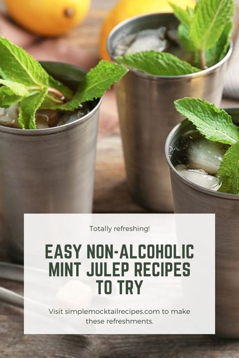 The wait is all worth it for a delightful non-alcoholic mint julep. It’s the ideal spring mocktail as the weather warms and thoughts of entertainment arise. No kidding, this is one of our favorite non-alcoholic mint drinks, next to our non-alcoholic mint mojito. Learn how to craft non-alcoholic drinks with fresh mint! Spring Mocktail, Mint Julep Recipe Non Alcoholic, Mint Drinks, Simple Mocktail, Julep Recipe, Mint Julep Recipe, Easy Mocktail Recipes, Mint Drink, Mint Mojito