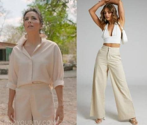 Eva Longoria Searching for Mexico: Season 1 Episode 2 Eva's Linen Wide Leg trousers Eva Longoria Searching For Mexico, Mexico Outfits, Eva Longoria, Wide Leg Trousers, Season 1, Fashion Looks, Wide Leg, Trousers, Tv