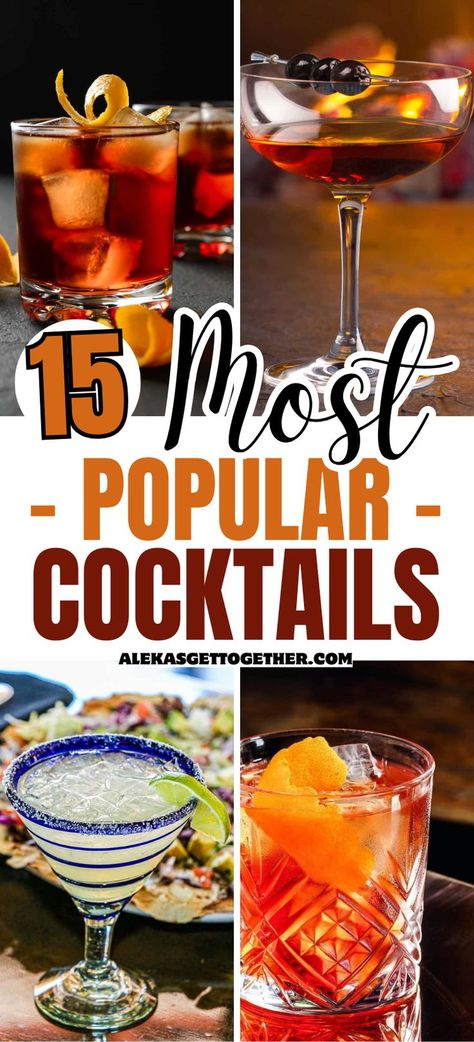 Here I've got a list of the most popular cocktails that are most commonly ordered at parties, bars or restaurants. Common Bar Drinks, Best Bar Drinks, Popular Bar Drinks, Fruity Vodka Drinks, Most Popular Alcoholic Drinks, Bar Drink Recipes, Popular Alcoholic Drinks, Cocktail Restaurant, Popular Cocktail Recipes