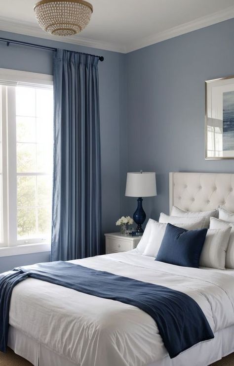 Royal Blue Bedroom Ideas, Beautiful Bedroom Colors, Blue Bedroom Walls, Bedroom Wall Colors, Bedroom Color Schemes, Summer Decorating Ideas, Blue Rooms, Summer Home Decor, Summer Decorating