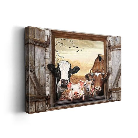 PRICES MAY VARY. High Definition Giclee Printed Canvas: The bathroom animals decor wall art is printed at high resolution with vivid color on thick high quality canvas. High quality environmentally protection ink, not easy to fade. Farmhouse Animals Wall Decor: Perfect choice for home decor wall art such as living room, bedroom, guest room, bathroom, dining room, conference room, hallway, nursery, cafe, apartment, hotel, spa, lounge, sauna, etc.. Funny Animals Bathroom Artwork Ready To Hang: Hoo Living Room Country Farmhouse, Nursery Cafe, Living Room Country, Window Landscape, Farmhouse Animals, Room Country, Cafe Apartment, Spa Lounge, Countryside Paintings