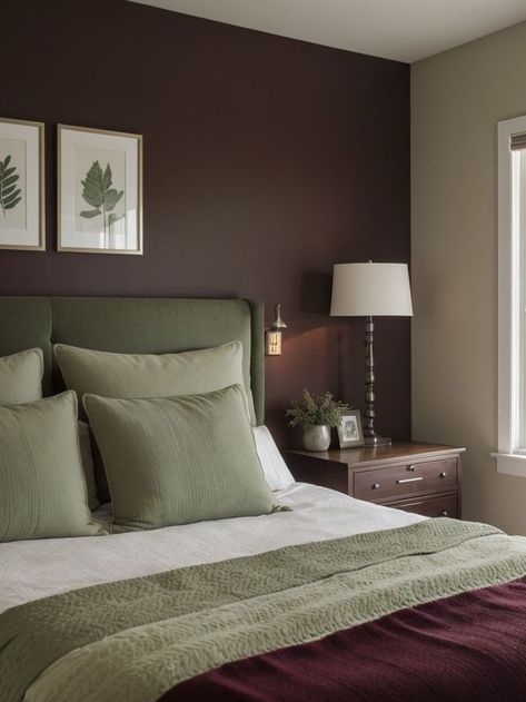 Create a cozy atmosphere in your bedroom with an accent wall. Choose a warm and inviting color like a deep burgundy or a soothing sage green. Complete the look with soft, textured pillows and a plush throw blanket. Burgundy Bedroom Ideas, Burgundy Room, Burgundy Bedroom, Sage Bedroom, Textured Pillows, Burgundy Walls, Accent Wall Ideas, Sage Green Bedroom, Plush Throw Blanket