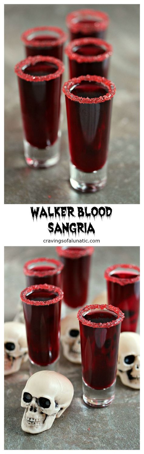 Walker Blood Sangria for Dead Eats: Recipes Inspired by The Walking Dead- Just because the world is ending and there's walkers everywhere that's no excuse not to entertain in style. Lock the doors, turn out the lights and sip this Walker Blood Sangria. A little wine, a little pomegranate juice and you've got a party. Halloween Fingerfood, Buffet Halloween, Menu Halloween, Halloween Shots, Halloween Party Drinks, Halloween Decor Diy, Halloween Party Snacks, Halloween Fest, Festa Harry Potter