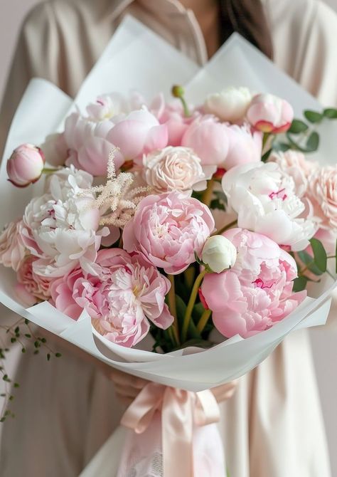 A photo of pink peony flower bouquet rose blossom wedding. | free image by rawpixel.com / Aew Wedding Peony Bouquets, Flower Bouquet With Peonies, Peony And Ranunculus Bouquet Wedding, Peony Bouquet Aesthetic, Peonies Bouquet Aesthetic, Roses And Peonies Bouquet, Peonies And Roses Bouquet, Wedding Flower White, Rose And Peony Bouquet