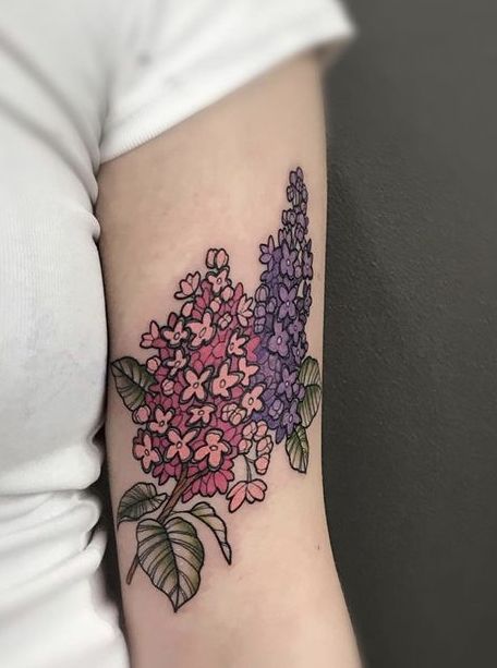 American Traditional Lilac Tattoo, Traditional Lilac Tattoo, Lilac Tattoos, Hyacinth Tattoo, Purple Flower Tattoo, Lilac Honey, Purple Flower Tattoos, Tattoo Portfolio Ideas, The Cool Aunt