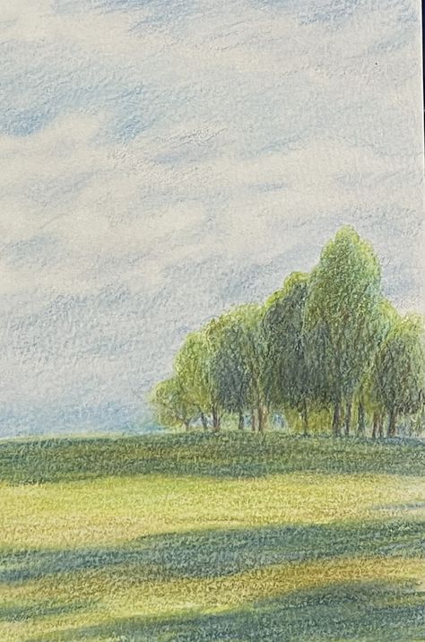 Coloring Sky With Colored Pencils, Color Pencil Nature Drawing, Landscape With Colored Pencils, Nature Color Pencil Drawing, Drawing Inspo Landscape, Impressionist Drawings Pencil, Colored Pencil Scenery, Landscape Drawing Colored Pencil, Color Pencil Art Simple