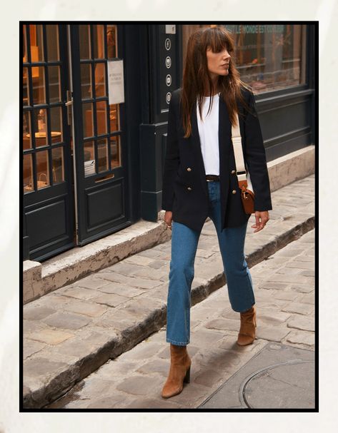 Sezane Lookbook, Navy Blazer Outfits, Mister K, Fashion Everyday, Look Jean, Classic Style Outfits, Corporate Outfits, Blazer With Jeans, Tres Chic