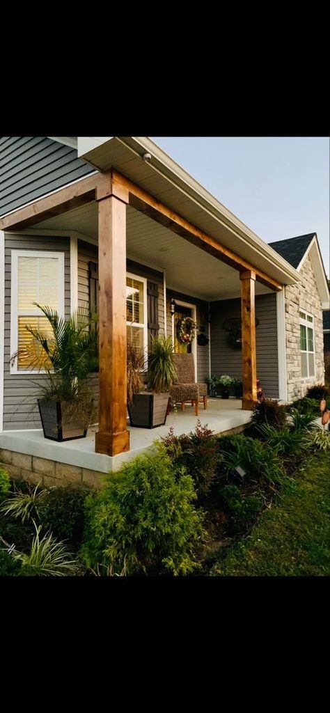 Landscaping House, Porch Beams, Front Porch Remodel, Front Porch Posts, Front Porch Columns, Porch Wood, Front Porch Makeover, Ranch House Exterior, House Front Porch