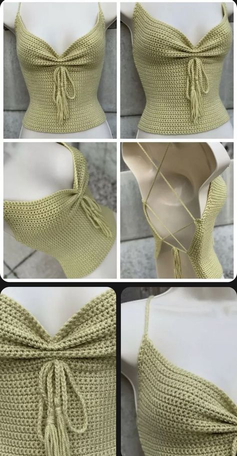 Crochet Brandy Melville, Cute Things To Sew On Clothes, Crochet Milkmaid Dress, Back Of Crochet Tops, Crochet Crop Top Ideas, Chroching Ideas Tops, Knit Clothing Patterns, Chroching Ideas Easy, Crochet Dress Aesthetic