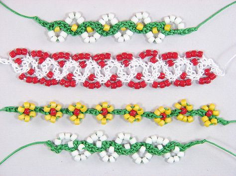 Turkish bead crochet oya examples by AdeleR, via Flickr Crochet Stitches Guide, Beading Jewelery, Fiber Jewelry, Irish Lace Crochet, Tatting Lace, Crochet Bracelet, Irish Lace, Lace Crochet, Bead Crochet