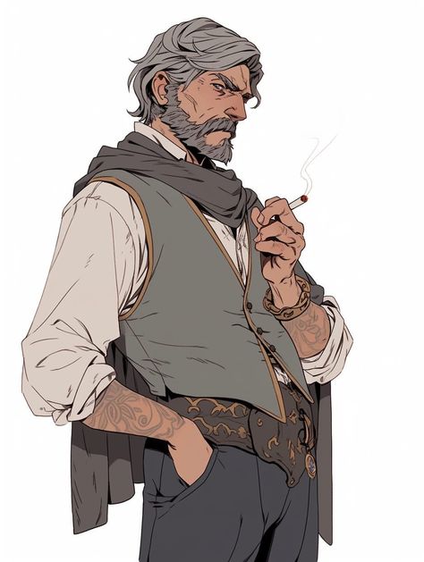 Mayor Character Design, Dnd Researcher, Normal Man, Russian Man Drawing, Italian Character, Old Men Reference, Father Time Character Design, Old Man Oc Art, Elder Character Design Old Age