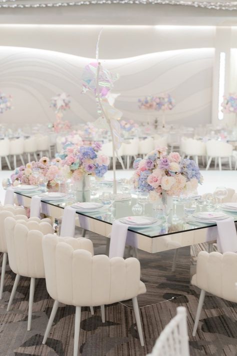 Iridescent Dream Christening — Event Du Jour Light Pink Wedding, Quinceanera Decorations, 2025 Wedding, Quinceanera Themes, Creative Event, Pastel Wedding, Whimsical Decor, Event Inspiration, Wedding Table Centerpieces