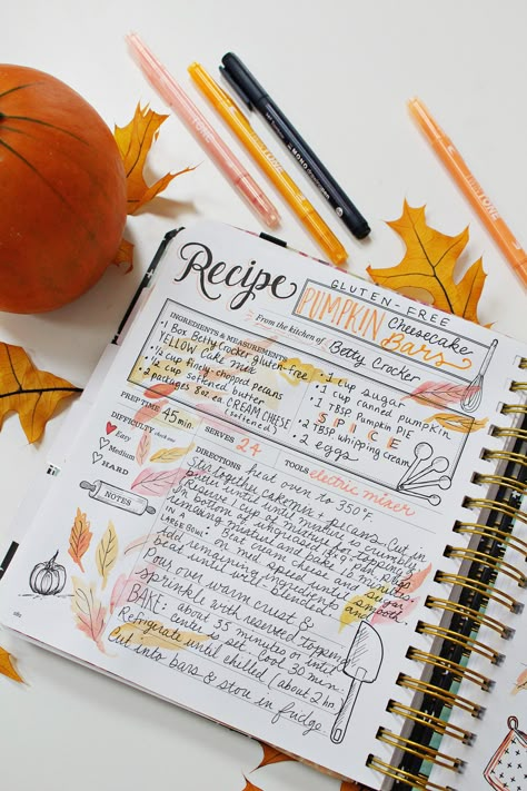 Pumpkin Cheesecake Bar Recipe in my Keepsake Kitchen Diary Using New Tombow Markers  Pens - Lily  Val Living