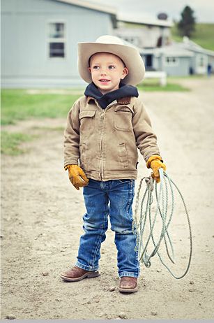 All my boys will grow up in Wranglers, Carhartts & boots!  This cowboy is Wiley Porter.  (Of course, we nicknamed him Coyote). Country Baby Boy, Kid Outfits, Child Boy, Little Cowboy, Country Kids, Estilo Country, Cowboy Hat, Fashion Kids, Future Kids