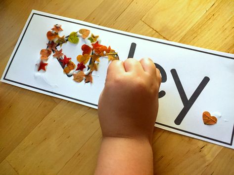 LEAF CONFETTI NAME PRACTICE Leaves Name, Leaf Confetti, Name Practice, Name Tracing, Name Crafts, Name Activities, Autumn Activities For Kids, Leaf Crafts, Paper Punch