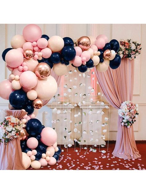 Balloon Arch Diy, Blush Balloons, Bridal Shower Balloons, Blue Bridal Shower, Blue Balloon, Metallic Balloons, Diy Roses, Elegant Birthday, Blue Balloons