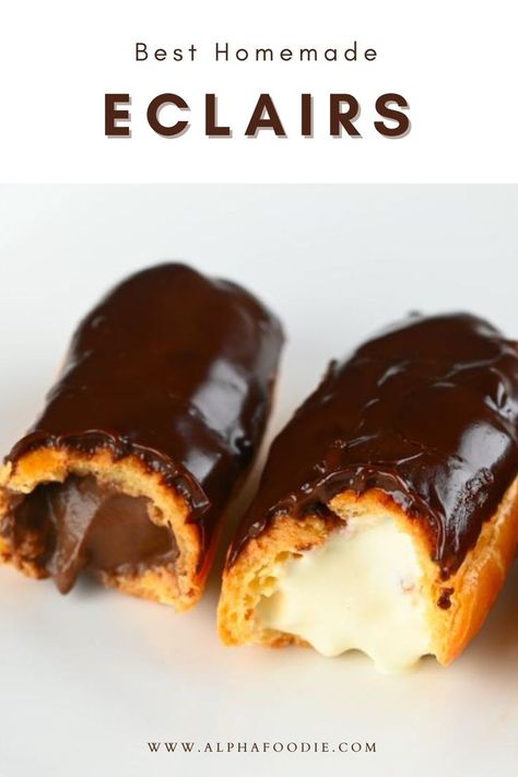 Eclair Filling Ideas, Eclair Filling, Easy Eclair Recipe, Chocolate Eclair Recipe, Eclairs Dessert, Puff Dessert, Chocolate Eclairs, Eclair Recipe, Homemade Pie Crust Recipe