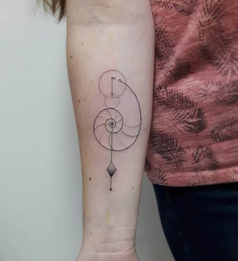 40 Amazing Fibonacci Tattoo Designs | TattooAdore Fibbonaci Tattoo, Sequence Tattoo, Pi Tattoo, Golden Spiral Tattoo, Aesthetic Geometry, Golden Ratio Tattoo, Yantra Tattoo, Fibonacci Tattoo, Spiral Tattoos