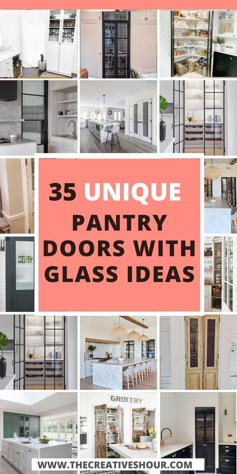 Discover the allure of pantry doors with glass—whether you lean towards a sleek modern design or embrace the charm of farmhouse panels. Elevate your kitchen with the perfect blend of black accents and transparent beauty. #PantryDoors #GlassDoors #ModernDesign #FarmhouseStyle Glass Walk In Pantry, Modern Pantry Doors Ideas, Tinted Glass Pantry Door, Frosted Glass Pantry Doors, Beautiful Pantry Doors, Glass Door Pantry Cabinet, Creative Pantry Doors, Pantry Closet Doors, Pantry Doors With Glass Panels