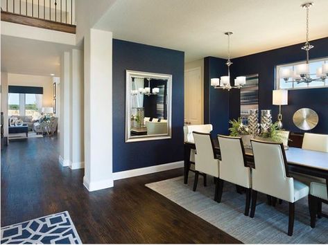 Townhouse Decorating, Modern Townhouse, Blue Dining Chair, Living Room Dining Room Combo, Dining Room Paint, Dining Room Blue, Dining Room Combo, Room Remodel, Room Remodeling