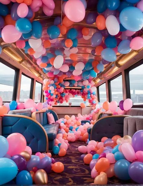 19 Best Creative Birthday Party Bus Decoration Ideas Kids Party Bus, Birthday Party Bus, Party Bus Birthday, Balloons Galore, Hollywood Party Theme, Luke Combs, Creative Birthday, Mini Bus, Floor Decal