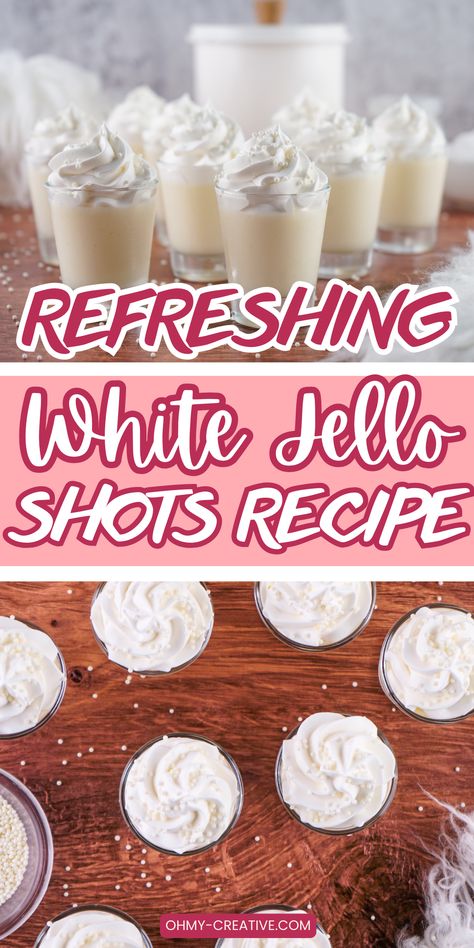 Learn how to make the best white jello shots that will make any party more fun! This simple recipe mixes cool flavors with a smooth, creamy texture that will have everyone asking for more. Great for parties or just a fun night at home, these jello shots are tasty and look amazing. With easy ingredients and simple steps, even beginners can make these tasty treats quickly. Show off your skills and surprise your friends with this cool take on regular jello shots. Perfect bachelorette jello shots Jello Shots With Whipped Cream Vodka, Flavored Jello Shots, Silver Jello Shots, White Jello Shots Recipes, Creamy Jello Shots, 40th Birthday Jello Shots, Birthday Cake Jello Shots, Vanilla Jello Shots, Shots With Whipped Cream