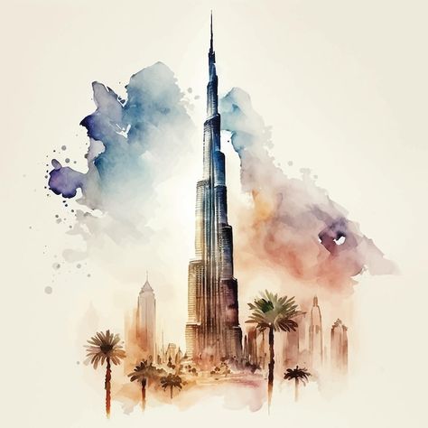 Dubai Watercolor, Dubai Sketch, Uae Wallpaper, Dubai Painting, Dubai Illustration, Dubai Pics, Uae Art, Uae Art Painting, Dubai Graphic Design