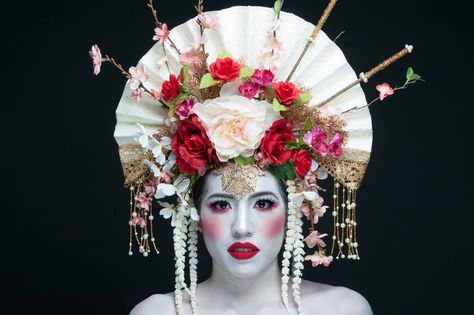 Japanese Headdress, Asian Headpiece, Traditional Japanese Headpiece, Geisha Headpiece, Chinese Wedding Headpiece, Peking Opera Headdress, Bridal Headdress, Craft Classes, Year 2