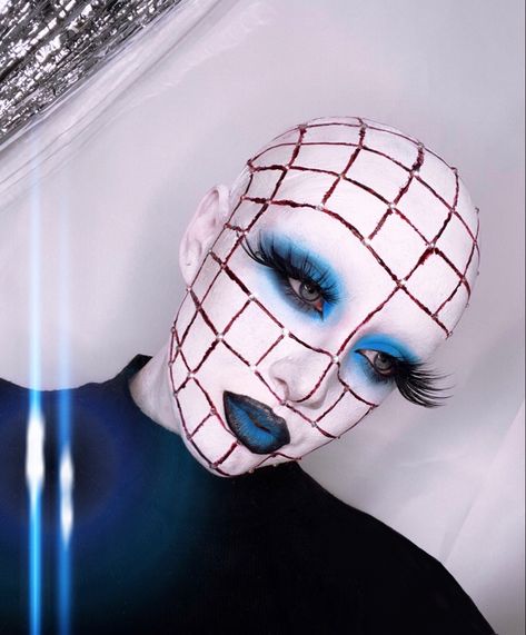 Halloween makeup idea #makeup #halloweenmakeup - Glam pinhead look from Hellraiser Female Pinhead Costume, Horror Movie Inspired Makeup, Bald Characters Halloween, Pin Head Makeup, Pinhead Costume Female, Regan Exorcist Makeup, Bald Makeup Looks, Hell Raiser Costume, Bald Costume Ideas