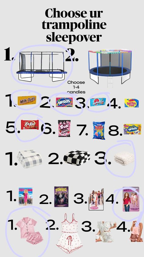 Choose ur Trampoline sleepover and comment ur trampoline sleepover! 🫡 Trampoline Sleepover, Sleepover Stuff, Bingo Funny, Milk Duds, Pretty Halloween Costumes, Cheer Stunts, Pretty Halloween, Casual Preppy Outfits, Legally Blonde